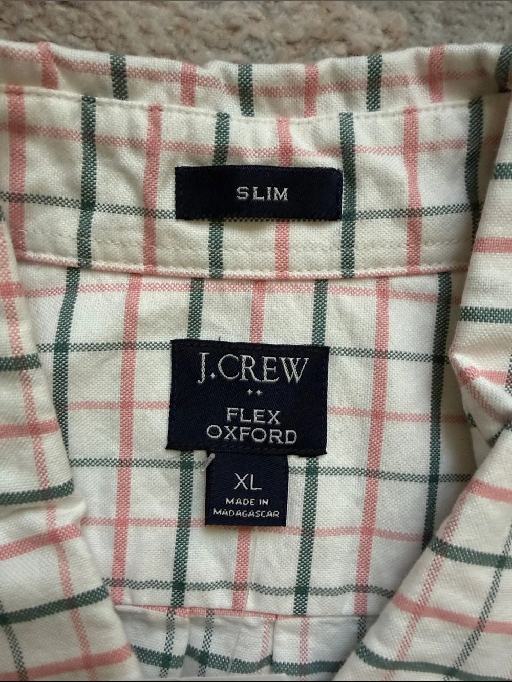 J.Crew Men's Long-Sleeve Plaid Button-Down Oxford Shirt - White, Red & Green